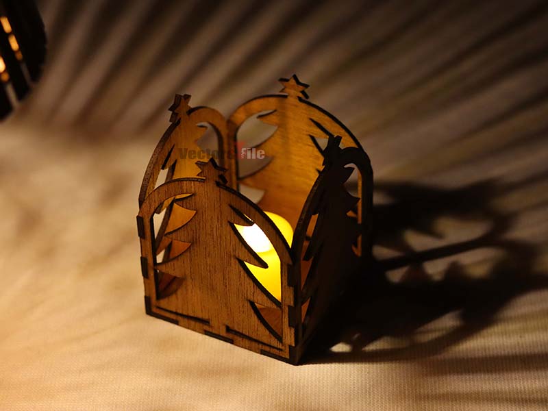 Laser Cut Christmas Tree Tealight Candle Holder for Decoration