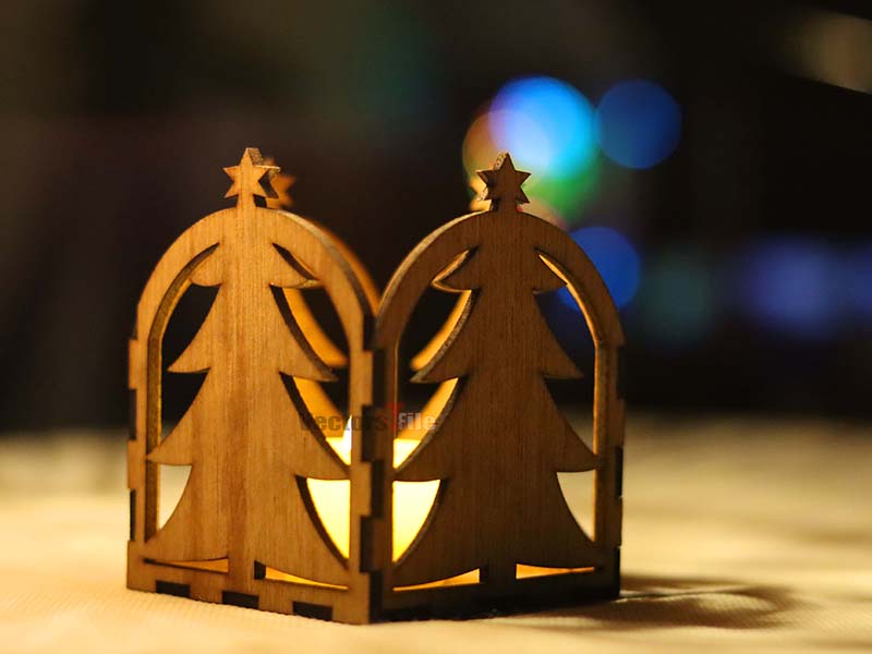 Laser Cut Christmas Tree Tealight Candle Holder for Decoration
