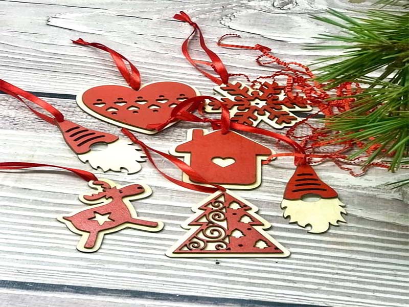 Laser Cut Collection of Wooden Christmas Ornaments