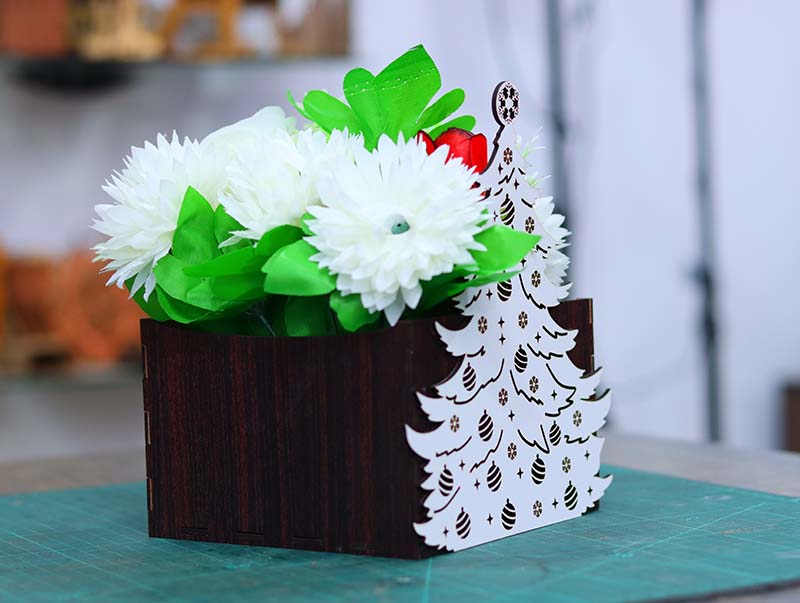 Laser Cut Christmas Tree Flower Basket Christmas Decoration