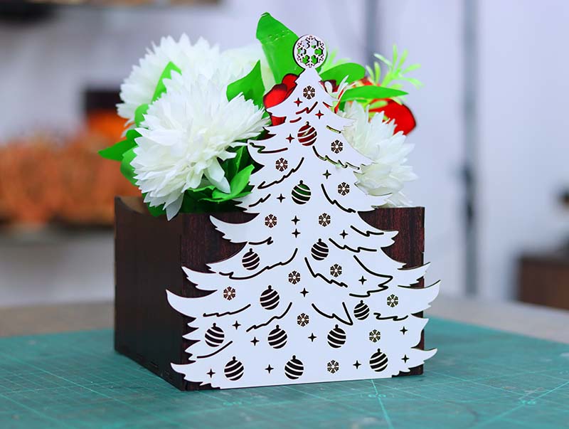 Laser Cut Christmas Tree Flower Basket Christmas Decoration