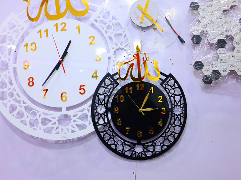 Laser Cut Name of Allah Acrylic Islamic Wall Clock Design