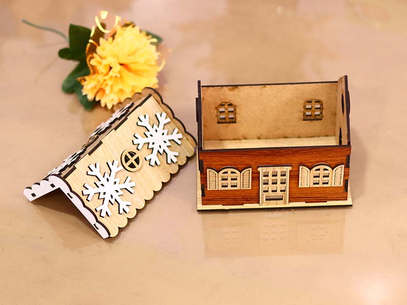 Laser Cut Christmas Tealight Wooden House Design for Christmas Decoration
