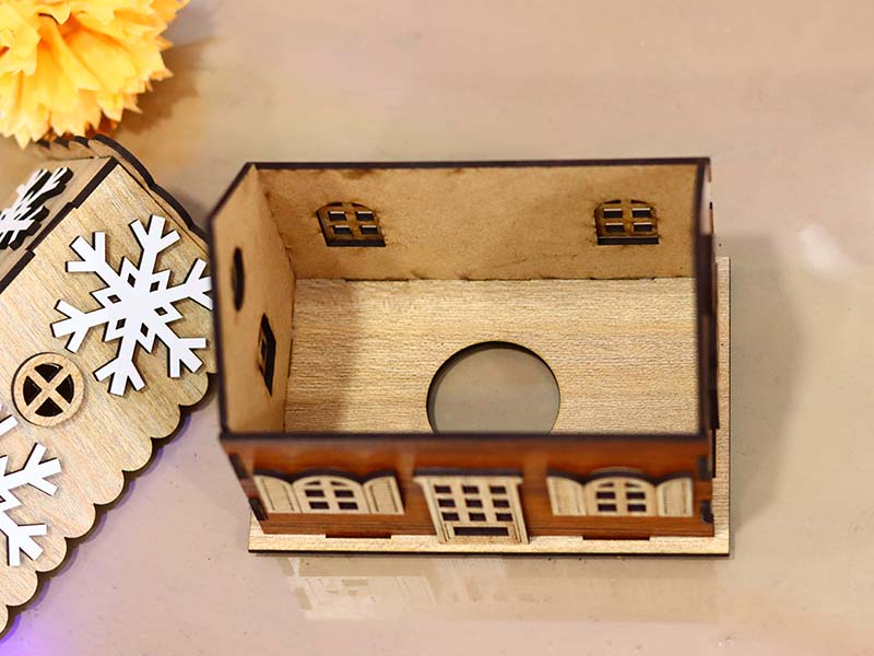 Laser Cut Christmas Tealight Wooden House Design for Christmas Decoration