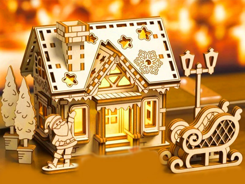 Laser Cut 3D Puzzle Santa House Model for Christmas Decoration