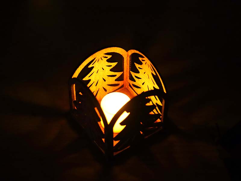Laser Cut Christmas Tealight Holder Box with Christmas Tree Decoration