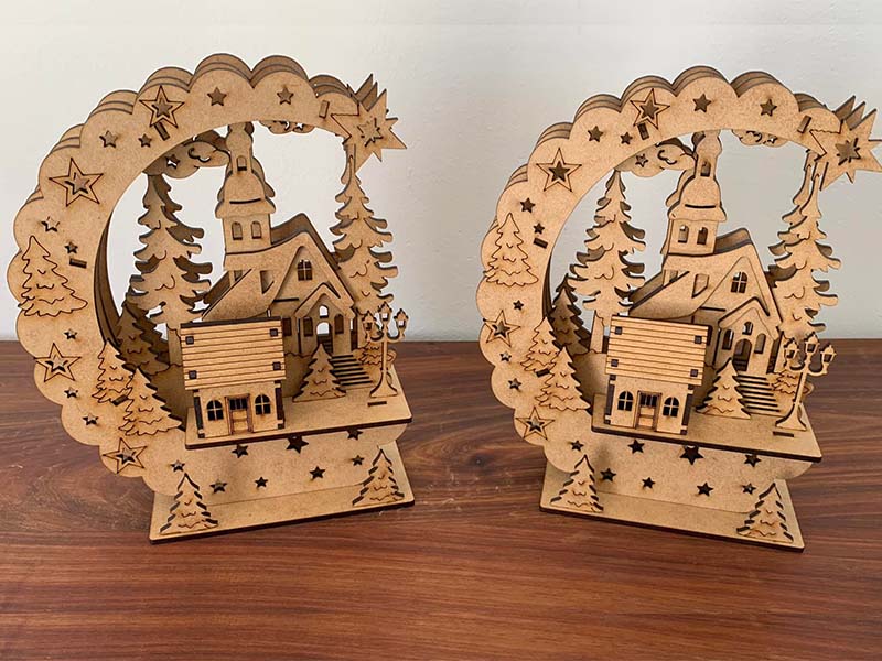 Laser Cut Wooden Moon House Christmas Lamp Design