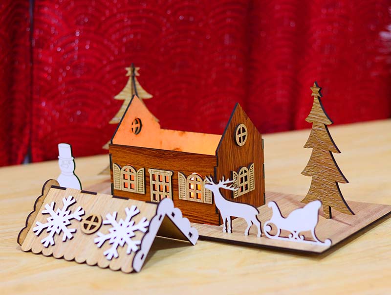 Laser Cut Christmas Nativity Scene 3D Gingerbread Tealight House