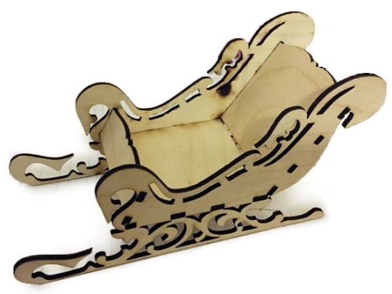 Laser Cut Plywood Santa Sleigh Christmas Decoration