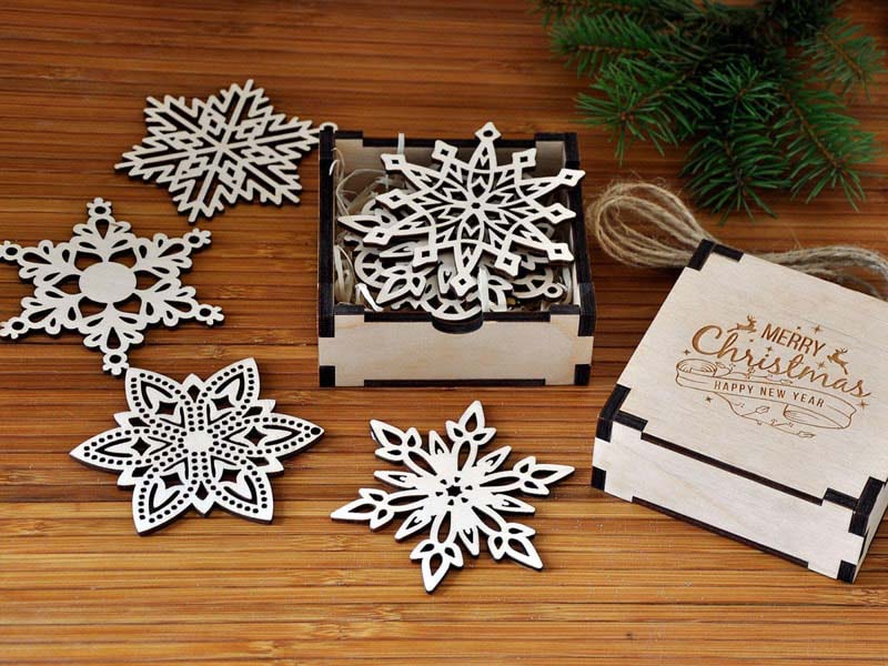 Laser Cut Christmas Wooden Snowflake Ornaments Template
