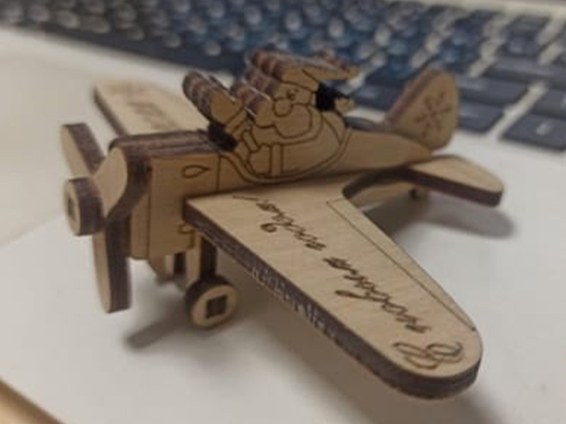 Laser Cut Santa Claus 3D Wooden Airplane Christmas Decoration