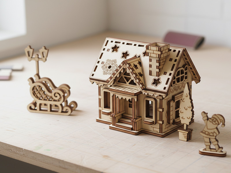 Laser Cut Christmas Santa Claus 3D Wooden House Model for Decoration