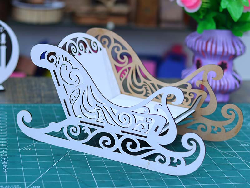 Laser Cut Christmas 3D Wooden Santa Sleigh Model Kit