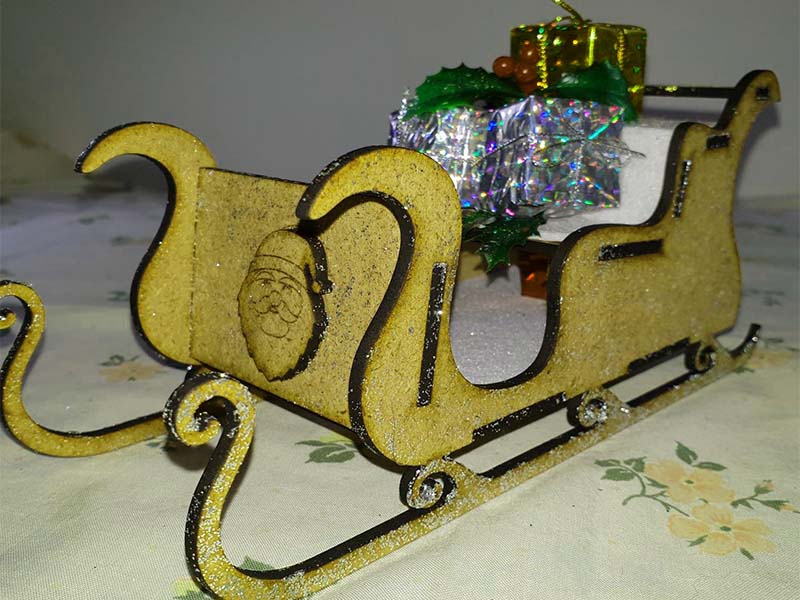 Laser Cut Christmas Decorative Santa Sleigh Kit Template
