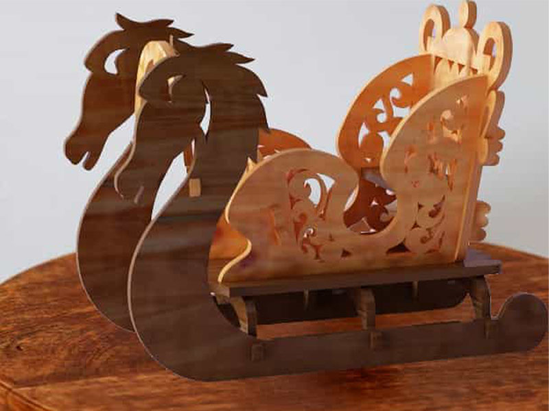 Laser Cut 3D Wooden Santa Sleigh Christmas Decoration Design