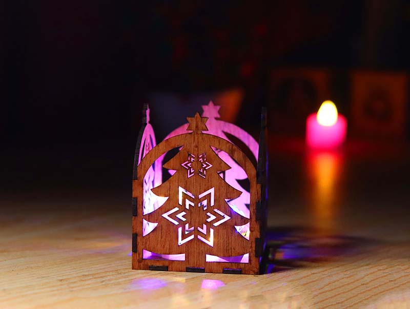 Laser Cut Tea Light Box with Christmas Tree Pattern Design