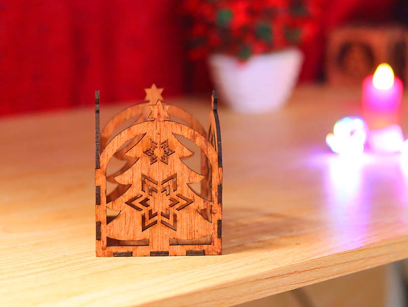 Laser Cut Tea Light Box with Christmas Tree Pattern Design