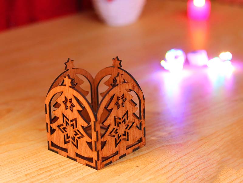 Laser Cut Tea Light Box with Christmas Tree Pattern Design