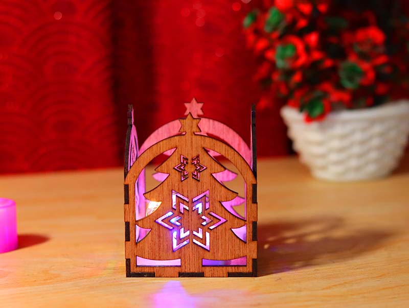 Laser Cut Tea Light Box with Christmas Tree Pattern Design