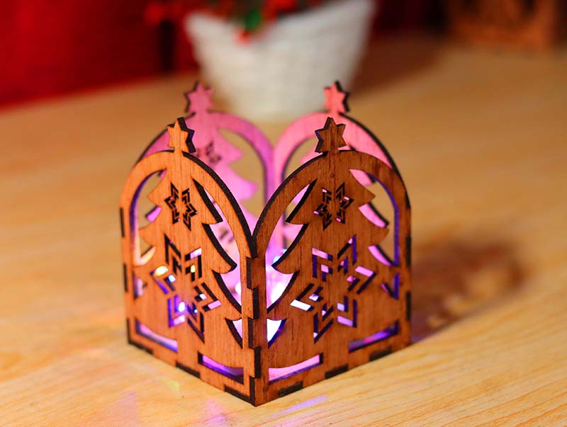 Laser Cut Tea Light Box with Christmas Tree Pattern Design