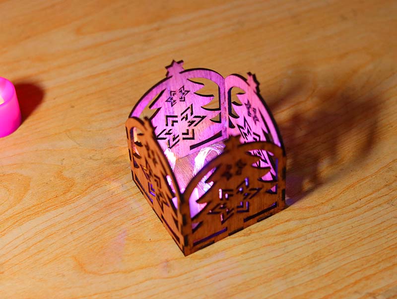 Laser Cut Tea Light Box with Christmas Tree Pattern Design