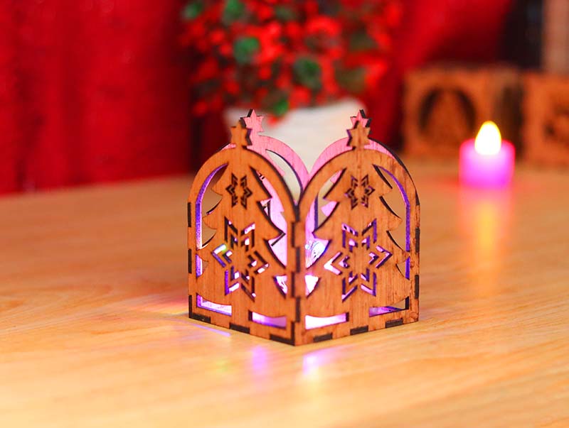 Laser Cut Tea Light Box with Christmas Tree Pattern Design
