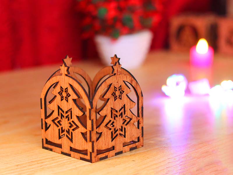 Laser Cut Tea Light Box with Christmas Tree Pattern Design