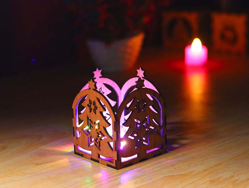 Laser Cut Tea Light Box with Christmas Tree Pattern Design