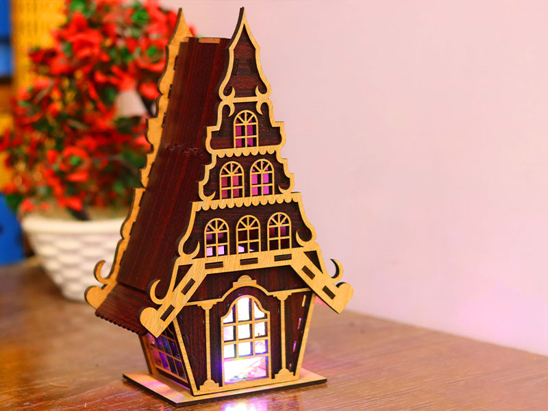 Laser Cut Christmas Tea Light House Design Model