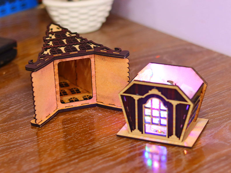 Laser Cut Christmas Tea Light House Design Model