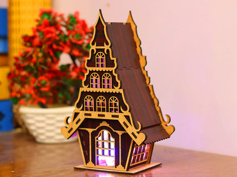 Laser Cut Christmas Tea Light House Design Model