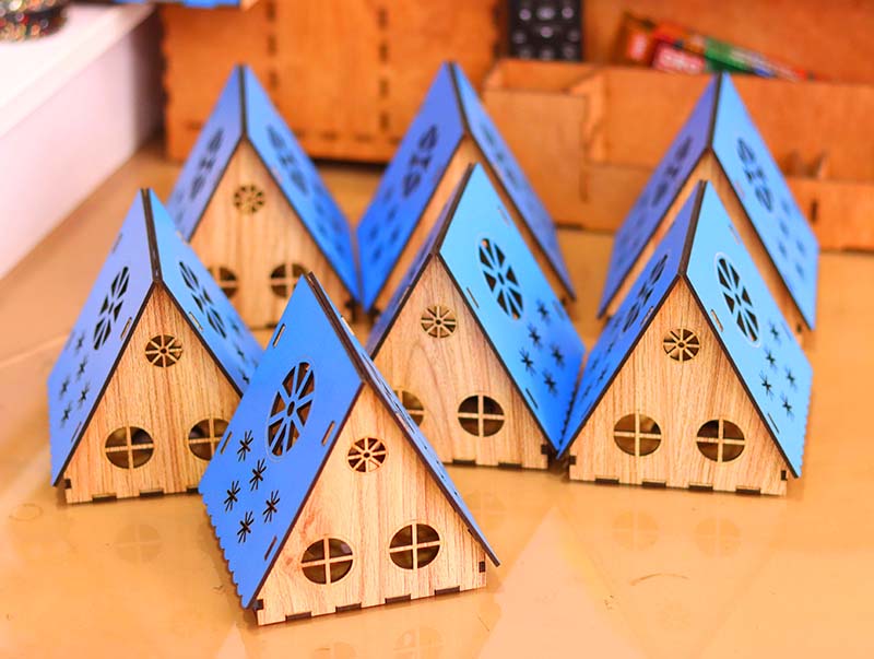 Laser Cut Tea light LED Light House for Christmas Decor Idea