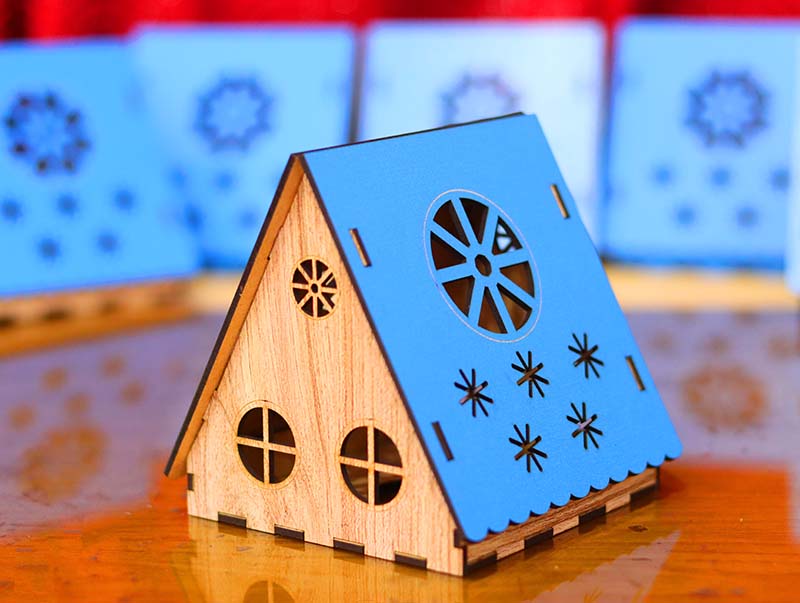 Laser Cut Tea light LED Light House for Christmas Decor Idea