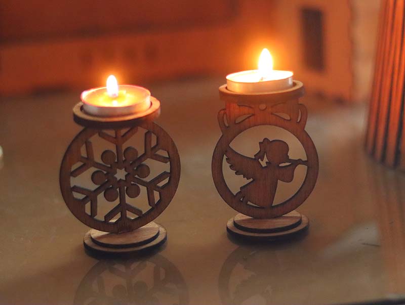 Laser Cut Wooden Snowflake Tealight Candle Holder