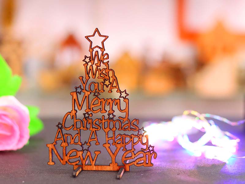 Laser Cut We Wish You A Christmas and A Happy New Year Decor Stand