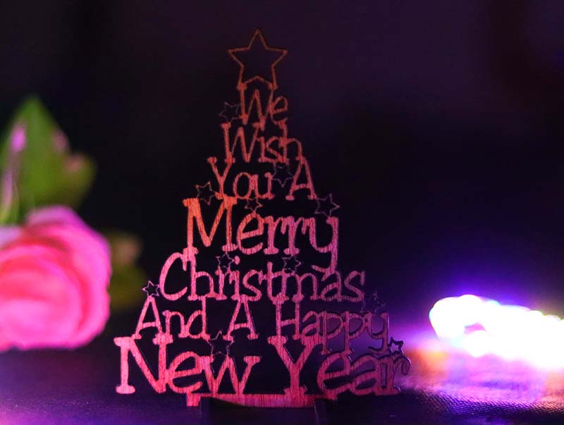Laser Cut We Wish You A Christmas and A Happy New Year Decor Stand