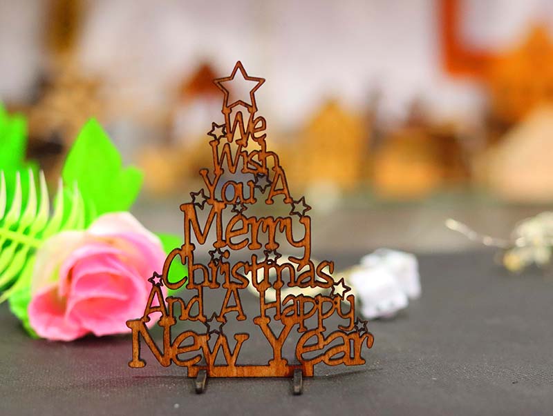 Laser Cut We Wish You A Christmas and A Happy New Year Decor Stand