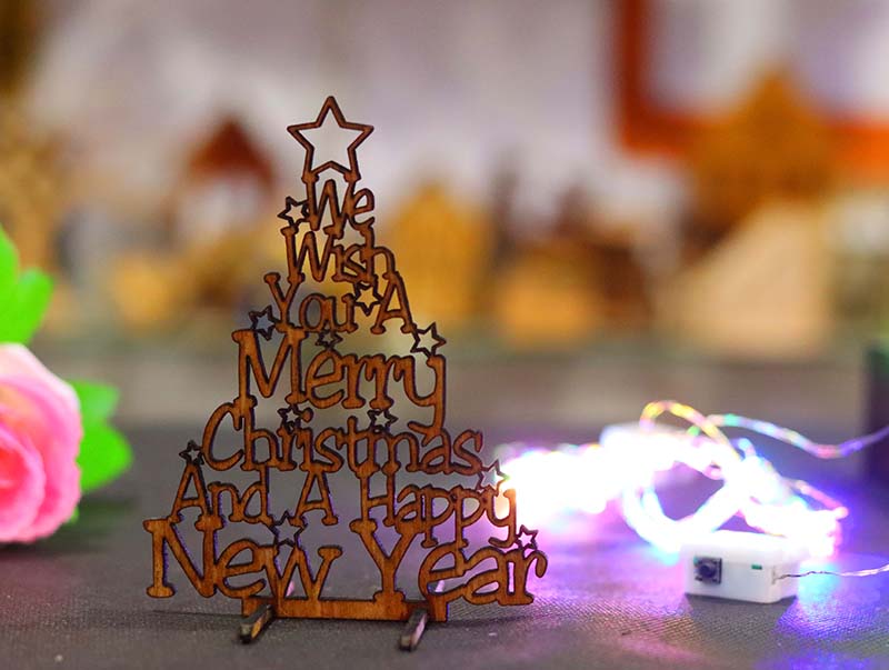 Laser Cut We Wish You A Christmas and A Happy New Year Decor Stand