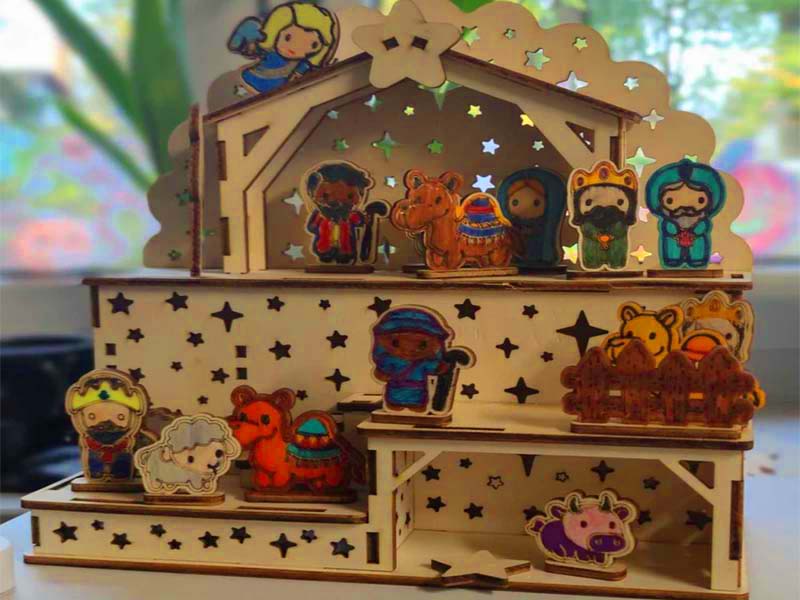 Laser Cut Wooden Christmas Nativity Scene with LED Lighting