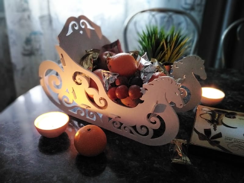 Laser Cut Christmas Decorations Deer and Santa Sleigh Set