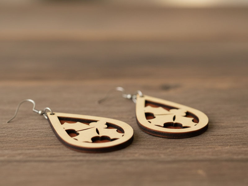 Laser Cut Christmas Wooden Teardrop Earring Design
