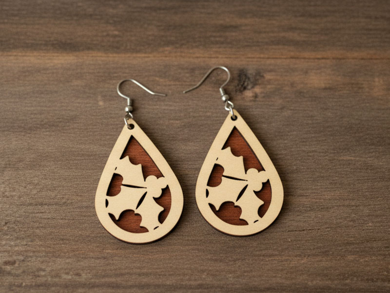 Laser Cut Christmas Wooden Teardrop Earring Design