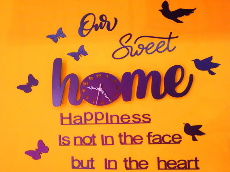 Laser Cut Wall Clock Our Sweet Home Happiness is not in the face but in the heart