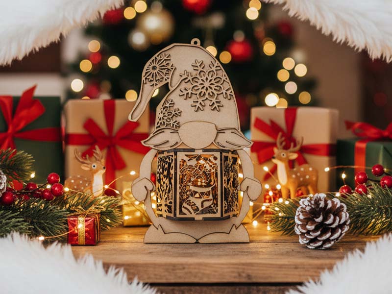 Laser Cut Christmas Gnome Lantern Lamp Decor Idea