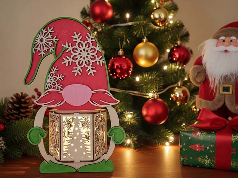 Laser Cut Christmas Gnome Lantern Lamp Decor Idea
