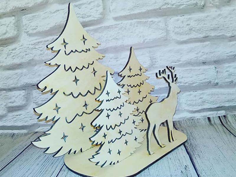 Laser Cut New Year Christmas Decoration Deer with Tree Decoration