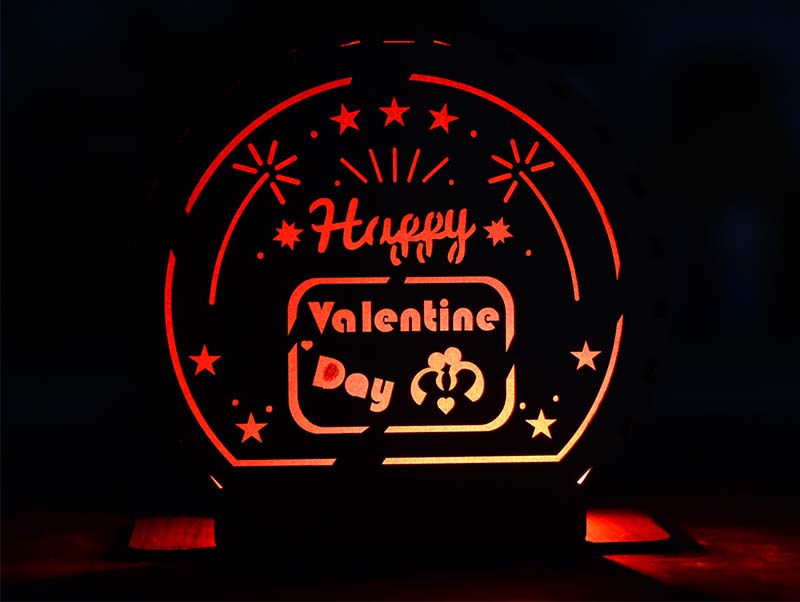 Laser Cut Happy Valentines Day Decorative Wooden LED Lamp Design