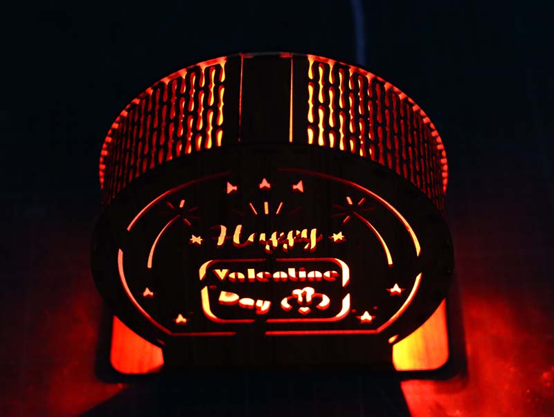 Laser Cut Happy Valentines Day Decorative Wooden LED Lamp Design