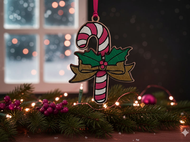 Laser Cut Christmas Decoration Candy Cane Ornament