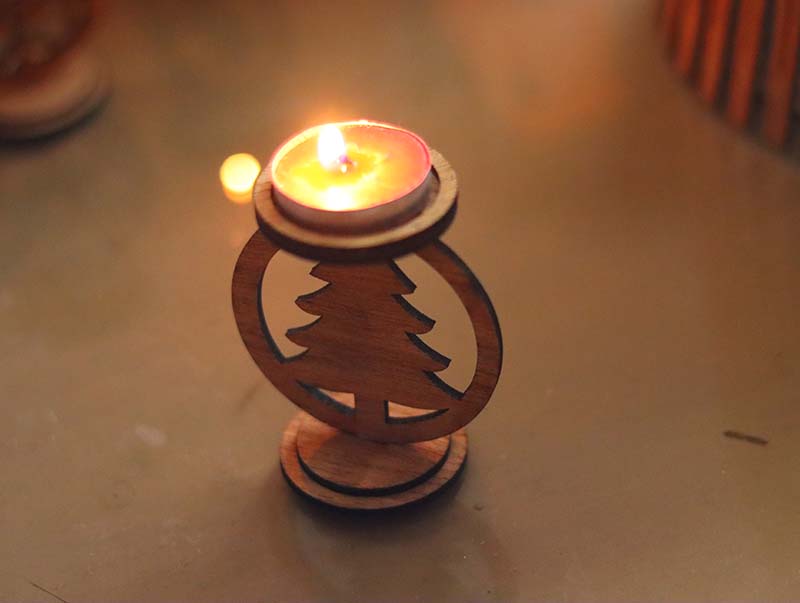 Laser Cut Wooden Christmas Tree Candle Holder for Decoration